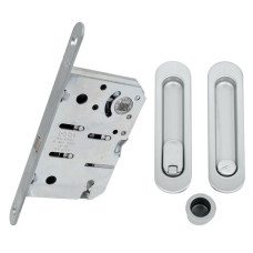 Комплект для розсувних дверей WC AGB KIT (ручка на раздва двері + механізм) матовий хром (454)