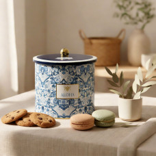 Коробка Azulejo, білий та синій, 17,5*15,5 см, кругла